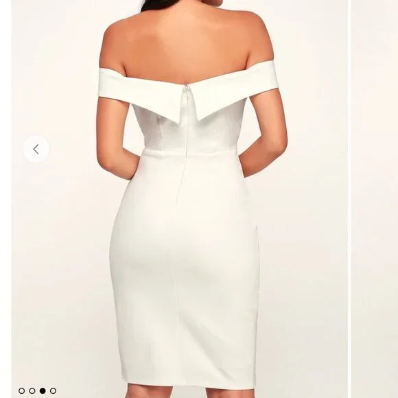 Lulu's Classic Glam White Stretch Off Shoulder Bodycon Dress Bridal Size L